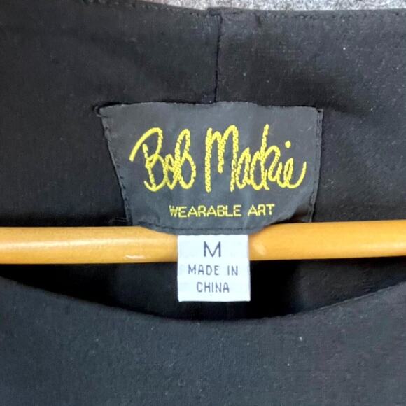 Bob Mackie Dress M Black Green Patterned Stretch Artsy Fun Bright Pullon - Picture 4 of 6